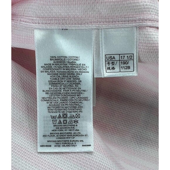 Brooks Brothers Luxury Thomas Mason Button Up Shirt Mens 17.5/34 Pink Striped - Picture 7 of 7